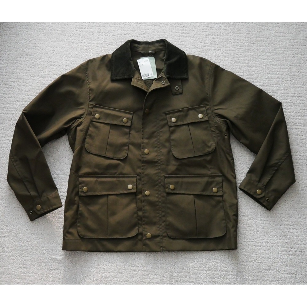 H&M Mens Utility Jacket Olive Green Corduroy Collar Field Coat Medium NEW